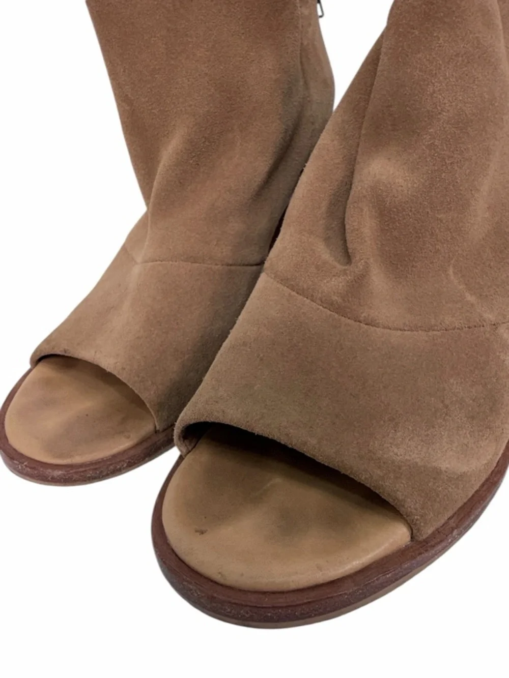 UGG Australia Suede Open Toe Booties Heels Brown Size 7.5 Block Heel Ankle Boots - Picture 6 of 16